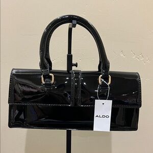 ALDO | Classic Black Patent Faux Leather Satchel w/ Matching Crossbody Strap